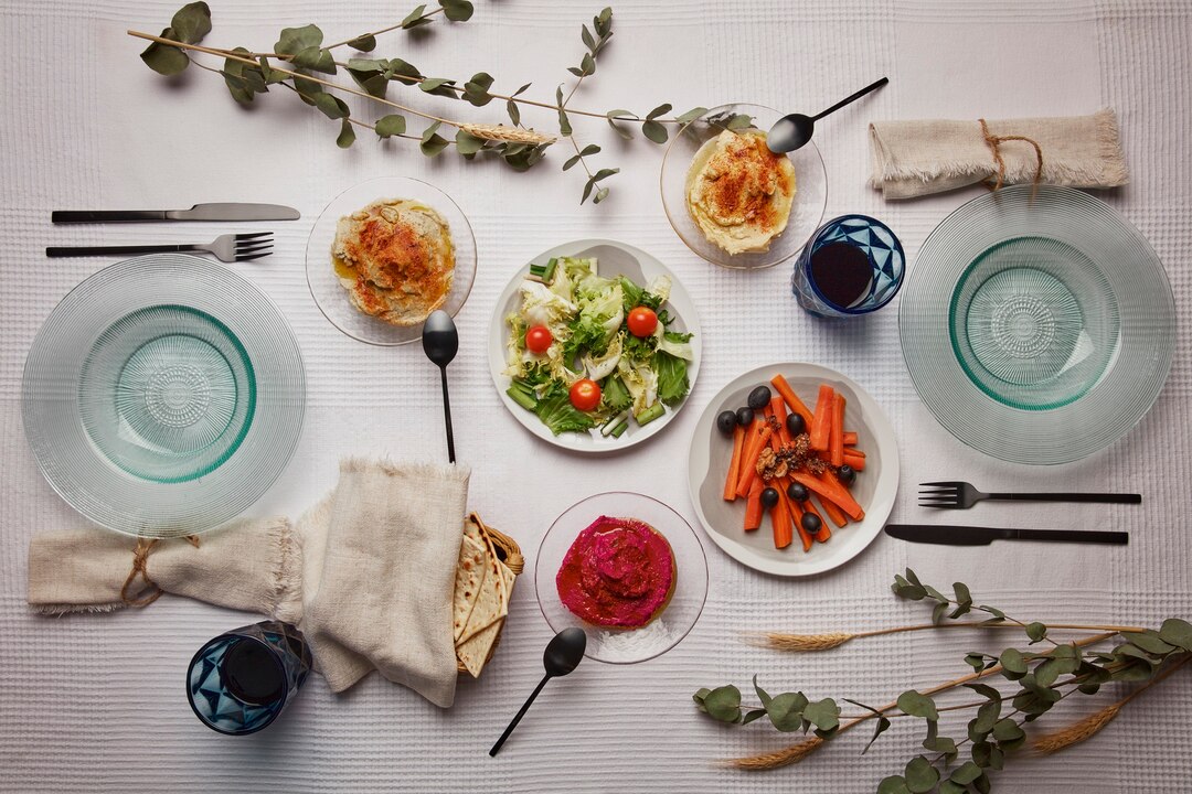 Kazakh-style vegan dishes on table