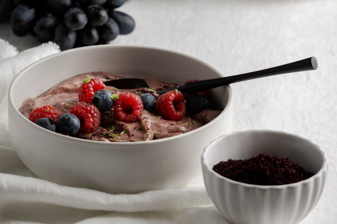 Vegan dessert with berries and nuts